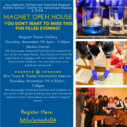 Flyer for ZMS Manget Open House and showcase